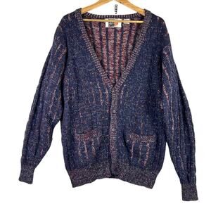 VTG Iron Wood Trading Co. Grandpa Grunge Blue/Red Button Down Sweater Cardigan L